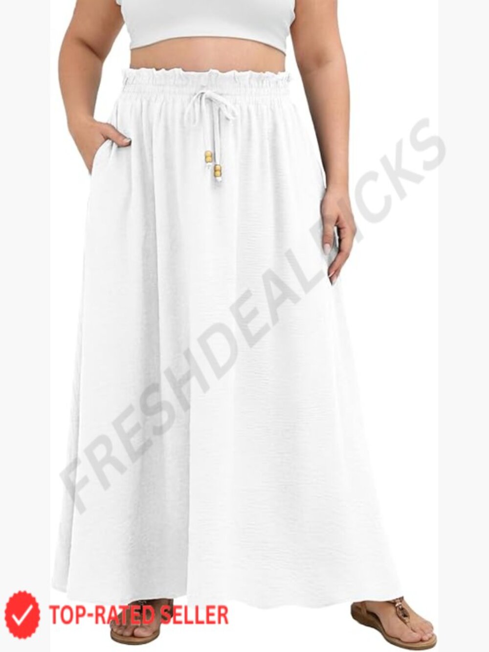 Plus Size Maxi Skirt Swing Pleated Elastic Waist A-Line Long with Pockets